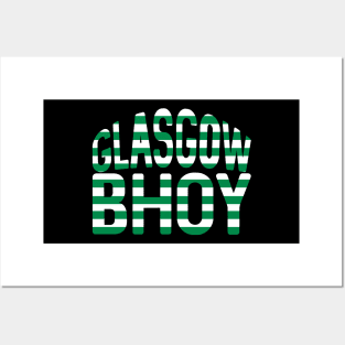 GLASGOW BHOY, Glasgow Celtic Football Club Green and White Hooped Text Design Posters and Art